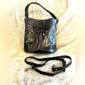 Patricia Nash Cutout Foliage Bucket Purse With Detachable Strap in Deep Purple